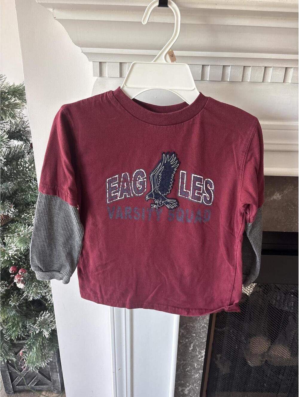 Athletic Works Boys XS 4t 5t Maroon Gray Eagle Varsity Graphic Long Shirt Kids